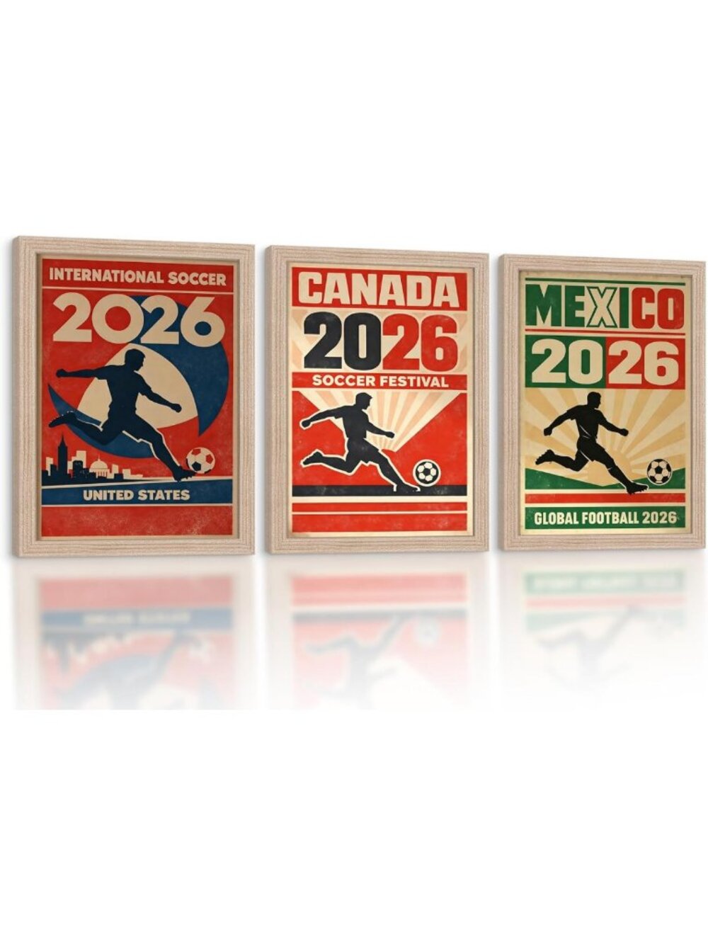 Soccer Framed Wall Art Set - USA, Canada, Mexico - 3 Piece 12x16 Decor